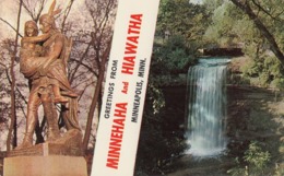 Minneapolis MN - Minnehaha And Hiawatha Statue, Minnehaha Falls Postcard - Minneapolis