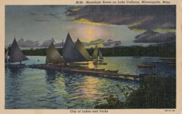 Minneapolis MN - Moonlight Scene On Lake Calhoun Postcard Sailing Boats - Minneapolis