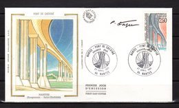 " LE PONT DE CHEVIRE "  Sur Enveloppe 1er Jour SIGNEE De 1991. N° YT 2704 Parfait état. FDC - Ponti