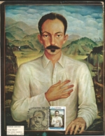 V) 1977 CARIBBEAN, JOSE MARTI, PAINTINGS BY JORGE ARCHE, WITH SLOGAN CANCELATION IN BLACK, MAXIMUM CARD - Maximum Cards