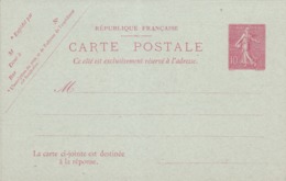 Carte Semeuse Lignée 10 C Rose Avec Réponse Payée A6 Neuve - Overprinter Postcards (before 1995)