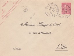 Enveloppe Semeuse Lignée 10 C Rose  A10 Oblitérée Repiquage Hugo De Cort - Overprinted Covers (before 1995)