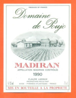 étiquette De Vin Madiran Domaine De Poujo 1990 Claude Lannux à Aydie - 75 Cl - Madiran