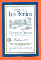 étiquette De Vin Cotes De Duras Domaine Les Bertins Moelleux 1998 Dominique Manfé à Saint Astier De Duras - 75 Cl - Vin De Pays D'Oc