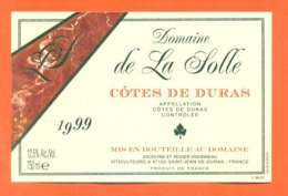 étiquette De Vin Cotes De Duras Domaine De La Solle 1999 Visonneau à Saint Jean De Duras - 75 Cl - Vin De Pays D'Oc