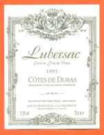 étiquette De Vin Cotes De Duras Lubersac 1995 Les Peyrières à 33790 - 75 Cl - Vin De Pays D'Oc