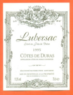 étiquette De Vin Cotes De Duras Lubersac 1995 Les Peyrières à 33790 - 75 Cl - Vin De Pays D'Oc