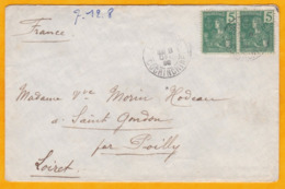 1908 - Enveloppe De Chaudoc, Cochinchine Vers St Gondon Par Poilly, Loiret, France - Affrt Paire De 5 C YT 27 Grasset - Covers & Documents