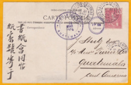 1908 - 10 C Rouge Grasset YT 28 Sur CP De Saigon, Indochine Vers Le Guatémala - Cachet Double Cercle 4P126 - Lettres & Documents