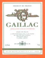 étiquette De Vin De Gaillac Jean De Rick à 46000 - 75 Cl - Gaillac