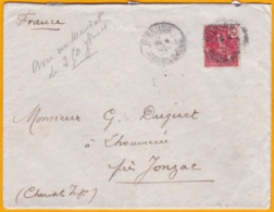 1907 - 10 C Rouge Grasset YT 28 Sur LAC Filiale De 3 Pages De BienHoa, Cochinchine, Indochine Vers Jonzac, France - Briefe U. Dokumente