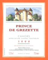 étiquette Autocollante De Vin De Cahors Prince De Grezette 1999 Perrin à Gaillac -75 Cl - Cahors