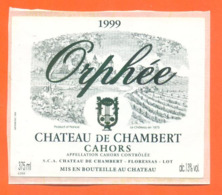 étiquette Autocollante De Vin De Cahors Orphée Chateau De Chambert 1999 à Floressas - 37,5 Cl - Cahors