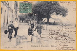 1905 - 5 C Vert Grasset YT 27 Sur CP De Saigon, Cochinchine Vers Haiphong, Tonkin, Indochine - Bd Charner - Storia Postale