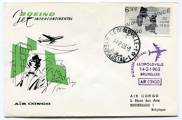 RC 14448 CONGO 1963 LEOPOLDVILLE - BRUXELLES AIR CONGO BOEING JET 1er VOL FFC TB - Altri & Non Classificati