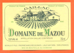 étiquette + Collerette De Vin De Bordeaux Gaillac Sec Domaine De Mazou Boyals Et Fils à Lisle Sur Tarn - 75 Cl - Gaillac