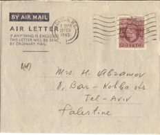 Grande-Bretagne 1945 - Air Letter De London à Tel Aviv, Palestine - Stamped Stationery, Airletters & Aerogrammes