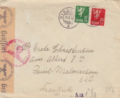 COVER. NORGE. 30 4 42. VINDEREN OSLO  TO MALMAISON FRANCE. GERMAN CENSOR.  A IX ??  /  2 - Lettres & Documents