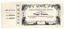 BON COMMERCIAL // CHATILLON-SUR-SEINE (Côte-d'Or) // L'UNITE // Vingt Francs - Bonds & Basic Needs