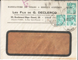 Entête Sur Enveloppe. Manufacture De Tulles & Rideaux Guipures à Lille. Les Fils De G. Declercq. 1945. - Lomme