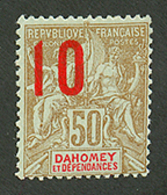 DAHOMEY : 10 S/ 50c Légende Rouge (n°41) Neuf *. Cote 1250€. Tirage 450. Certificat SCHELLER. Superbe. - Altri & Non Classificati