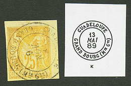 "GRAND BOURG MARIE GALANTE" : CG 25c SAGE Coin De Feuille Obl. GUADELOUPE GRAND-BOURG Mie. Gle. Léger Clair Dans La Marg - Other & Unclassified