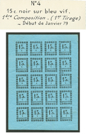 GUADELOUPE : TAXE 15c Noir S/ Bleu Vif (n°4a) Feuille De 20 Neuf ** (3 Ex. *). 1er Tirage De Janvier 1879. Rare Ainsi. S - Other & Unclassified