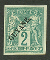 GUYANE : 2c (n°11) Neuf Avec Gomme. Cote 1000€++. Timbre Trés Rare Avec Gomme. Certificat SCHELLER. Superbe. - Autres & Non Classés