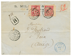 GUYANE : 1894 75c (n°14) + 75c (n°27) Obl. CAYENNE Sur Enveloppe RECOMMANDEE Pour La FRANCE. Combinaison RARE. TTB. - Sonstige & Ohne Zuordnung