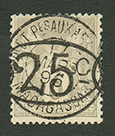 MADAGASCAR : 25c S/ 3c (n°25) Oblitéré. TB Centrage. Cote 1400€. Tirage 900. Signé BRUN & ROUMET. Superbe. - Other & Unclassified