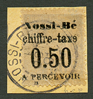 NOSSI-BE : TAXE N°3b Surcharge Au Dos Obl. Sur Fragment. Cote 1000€. Signé SCHELLER. Superbe. - Altri & Non Classificati