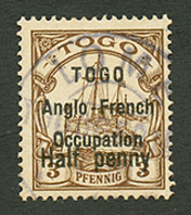 TOGO - ANGLO FRENCH OCCUPATION : Half Penny S/ 3pf (n°31) Surcharge A Espacement Large (3 Mm) Oblitéré. Cote 750€. Signé - Autres & Non Classés