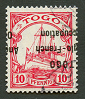 TOGO - ANGLO FRENCH OCCUPATION : 10pf Surcharge Renversée (Yvert N°34Aa, Michel 31K) Oblitéré. Cote 6500€. Certificats B - Andere & Zonder Classificatie