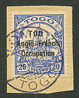 TOGO - ANGLO FRENCH OCCUPATION : 20pf (n°35a) Variété TOG Au Lieu De TOGO Obl. LOME 4-10-14 Sur Fragment. Cote 9500€. Ti - Otros & Sin Clasificación