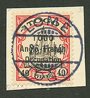 TOGO - ANGLO FRENCH OCCUPATION : 40pf (n°38B)Surcharge A Espacement étroit (2 Mm) Obl. LOME 26-11-14 Sur Fragment. Cote  - Autres & Non Classés