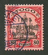 TOGO - ANGLO FRENCH OCCUPATION : 80pf (n°40B) Surcharge A Espacement étroit (2 Mm) Oblitéré. Cote 5300€. Tirage 25. Cert - Other & Unclassified