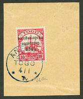 TOGO - ANGLO FRENCH OCCUPATION : 10pf Surcharge Renversée (n°45a) Obl. ANECHO Sur Fragment. Certificat R.P.S (1968) + SC - Andere & Zonder Classificatie