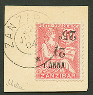 ZANZIBAR : 25 Et 2 1/2 Sur 1a Sur 10c (n°64a) Variété Surcharge à éléments Renversés Obl. Sur Fragment. Cote 1600€. Cert - Autres & Non Classés