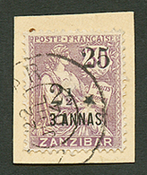 ZANZIBAR : 25 Et 2 1/2 Sur 3a Sur 30c (n°65c) Variété Sans "C" Aprés 25 Obl. Sur Fragment. Cote 2200€. Tirage 50. Certif - Other & Unclassified