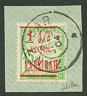 ZANZIBAR : 1 1/2a S/ 15c TAXE (n°70) Obl. Sur Fragment. Timbre Rare ( Tirage 150). Signé SCHELLER. Superbe. - Altri & Non Classificati