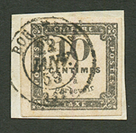 TAXE 10c LITHO. (n°1) TB Margé Obl. Sur Fragment. Cote 350€. Signé SCHELLER. TTB. - Autres & Non Classés