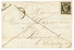 "Cursive Sur 20c Noir" : 20c (n°3) TB Margé Obl. Cursive 35 AMBRAULT + T.15 ISSOUDIN 6 Janv. 49 Sur Lettre Pour PERIGEUX - 1849-1850 Cérès