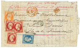 "VOIE De SUEZ" : 1857 20c(n°14) + 40c (n°16) + 80c (n°17)x3 Obl. PC 441 + T.15 BORDEAUX Rouge + Cachet Rare SUEZ Encadré - 1853-1860 Napoléon III