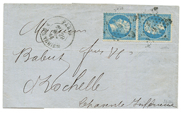 "TÊTE-BÊCHE" : 1866 Paire TÊTE-BÊCHE 20c (n°22b) Obl. Etoile + PARIS R. D'ENGHIEN Sur Lettre Pour LA ROCHELLE. Cote 3500 - 1863-1870 Napoléon III Lauré