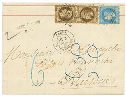 1869 20c (n°29) + 30c (n°30)x2 + AFFR. INSUFF./ P.9 + Taxe 6 Bleue + MArque D' Echange F./42 Sur Lettre De PARIS Pour VA - 1863-1870 Napoleone III Con Gli Allori