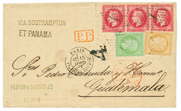 "Affrt à 2F60 Pour Le GUATEMALA" : 1872 80c (n°32) Bande De 3 + 5c Empire + 15c CERES Sur Lettre Avec Texte De PARIS Pou - 1863-1870 Napoléon III. Laure