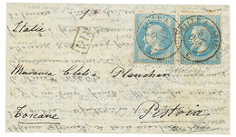 "Pli Confié GEORGES SAND Pour L' ITALIE" : 1870 20c (n°29)x2 Obl. Ambulant LILLE A PARIS 8 Oct 70 Sur Lettre PAR BALLON  - Oorlog 1870