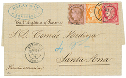 "1F30 Pour Le SALVADOR" : 1876 CERES 10c + 40c + 80c Obl. T.17 BORDEAUX Sur Lettre Pour SANTA ANA (SALVADOR). Superbe Tr - 1871-1875 Cérès