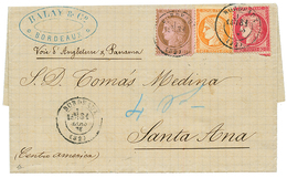 "1F30 Pour Le SALVADOR" : 1876 CERES 10c + 40c + 80c Obl. T.17 BORDEAUX Sur Lettre Pour SANTA ANA (SALVADOR). Superbe Tr - 1871-1875 Ceres