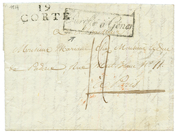 1814 Cachet Encadré PURIFIE à GENRS + 19 CORTE Sur Lettre Avec Texte De CORTE (CORSE) Pour PARIS. Cachet De Purification - Maritime Post